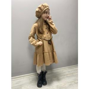 Şapkalı Kışlık Kaşe Kız Çocuk Elbise SB559