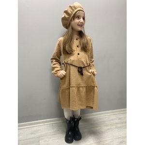 Şapkalı Kışlık Kaşe Kız Çocuk Elbise SB559