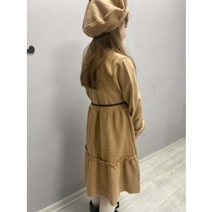 Şapkalı Kışlık Kaşe Kız Çocuk Elbise SB559