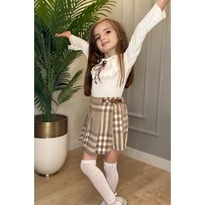 Ekose Desen Şort Etek Kız Çocuk Takım SB561