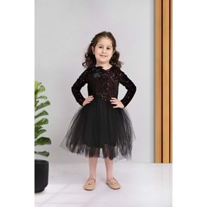 Uzun Kol Kadife Kumaş Payetli Elbise SB577