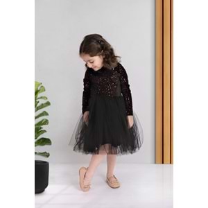 Uzun Kol Kadife Kumaş Payetli Elbise SB577