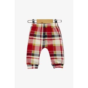 Erkek Bebek Ekose Pantolonlu Şapkalı Body Takım SB587