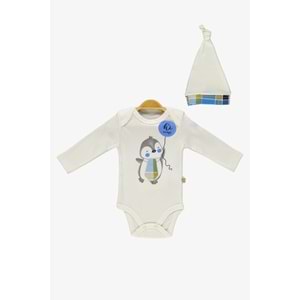Erkek Bebek Ekose Pantolonlu Şapkalı Body Takım SB587