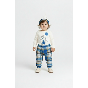 Erkek Bebek Ekose Pantolonlu Şapkalı Body Takım SB587