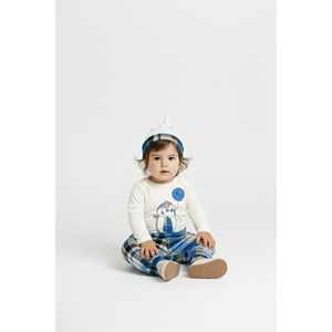 Erkek Bebek Ekose Pantolonlu Şapkalı Body Takım SB587