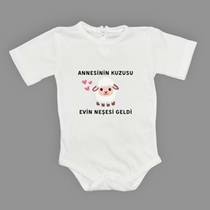 Kuzu Baskılı Esprili Unisex Bebek Badi SB637