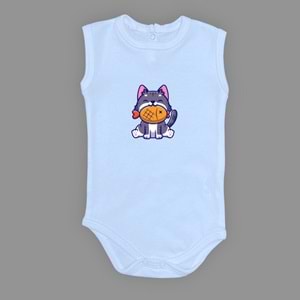 Balıkçı Kedi Baskılı Kız , Erkek Bebek Badi SB658