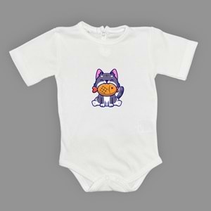 Balıkçı Kedi Baskılı Kız , Erkek Bebek Badi SB658