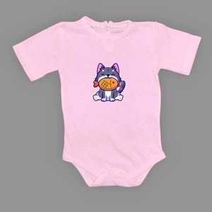 Balıkçı Kedi Baskılı Kız , Erkek Bebek Badi SB658