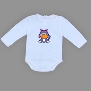 Balıkçı Kedi Baskılı Kız , Erkek Bebek Badi SB658
