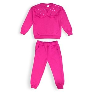 Kışlık İçi Polarlı 3 İplik Kız Çocuk Yaka Detaylı Eşofman Takım