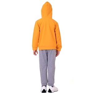 Erkek Çocuk Nakışlı Kanguru Cepli Kapuşonlu Sweatshirt Eşofman Takımı