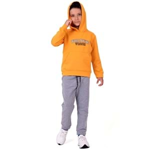 Erkek Çocuk Nakışlı Kanguru Cepli Kapuşonlu Sweatshirt Eşofman Takımı