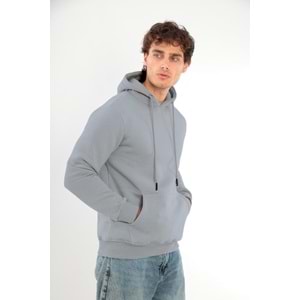 Erkek Pamuklu Standart Fit Kesim İçi Polarlı 3 İplik Kapüşonlu Sweatshirt