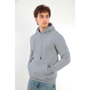 Erkek Pamuklu Standart Fit Kesim İçi Polarlı 3 İplik Kapüşonlu Sweatshirt