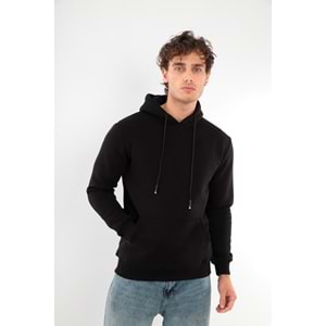 Erkek Pamuklu Standart Fit Kesim İçi Polarlı 3 İplik Kapüşonlu Sweatshirt