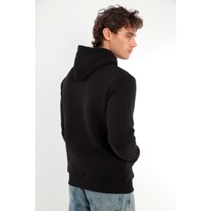 Erkek Pamuklu Standart Fit Kesim İçi Polarlı 3 İplik Kapüşonlu Sweatshirt