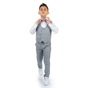 Erkek Çocuk Yelek , Pantolon, Gömlek, Papyon Ve Zincirli Smokin Takım Elbise SYM0272