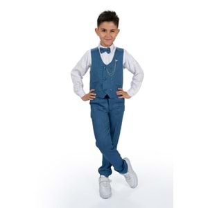 Erkek Çocuk Yelek , Pantolon, Gömlek, Papyon Ve Zincirli Smokin Takım Elbise SYM0272