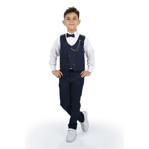 Erkek Çocuk Yelek , Pantolon, Gömlek, Papyon Ve Zincirli Smokin Takım Elbise SYM0272