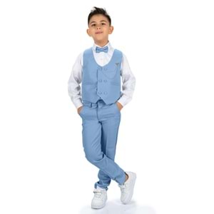 Erkek Çocuk Yelek , Pantolon, Gömlek, Papyon Ve Zincirli Smokin Takım Elbise SYM0272