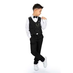 Erkek Çocuk Yelek , Pantolon, Gömlek, Papyon Ve Zincirli Smokin Takım Elbise SYM0272