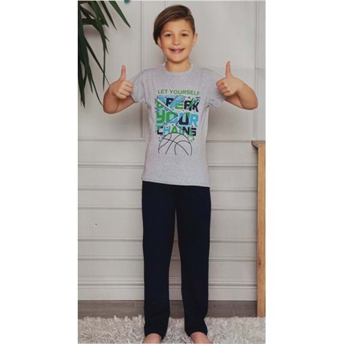 Uzun Pantolonlu , Kısa Kol Tişört Çocuk Penye Pijama Takım