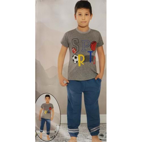 Uzun Pantolonlu , Kısa Kol Tişört Çocuk Penye Pijama Takım