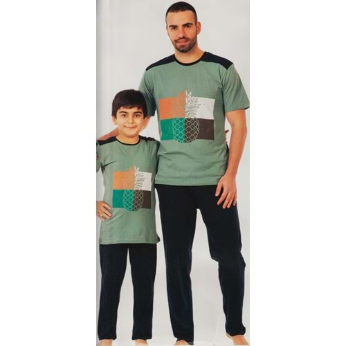 Penye Kumaş Uzun Pantolonlu , Kısa Kol Tişört Çocuk Pijama Takım