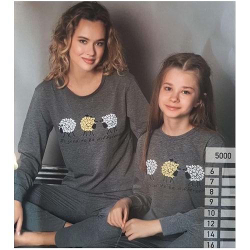 Penye Kumaş Uzun Pantolonlu , Uzun Kol Tişört Kız Çocuk Pijama Takım