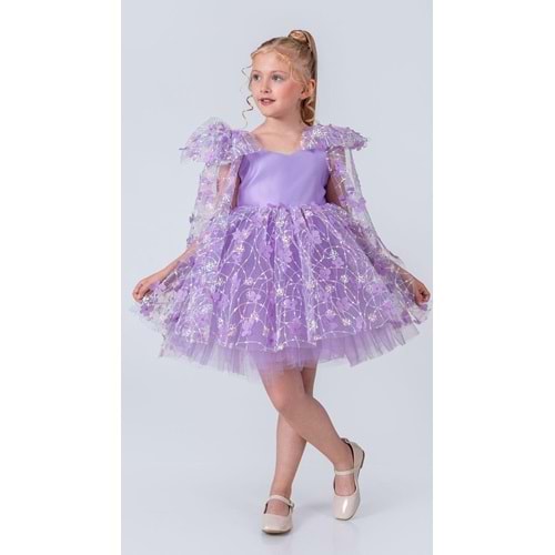 Çiçek Motif Tüllü Kız Çocuk Abiye Elbise SB736