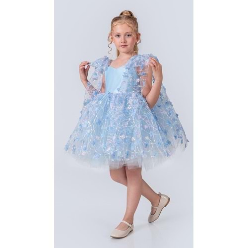 Çiçek Motif Tüllü Kız Çocuk Abiye Elbise SB736