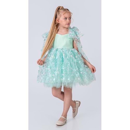 Çiçek Motif Tüllü Kız Çocuk Abiye Elbise SB736