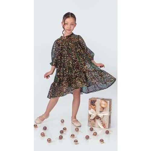 Pul Payet Boydan Rahat Kız Çocuk Elbise