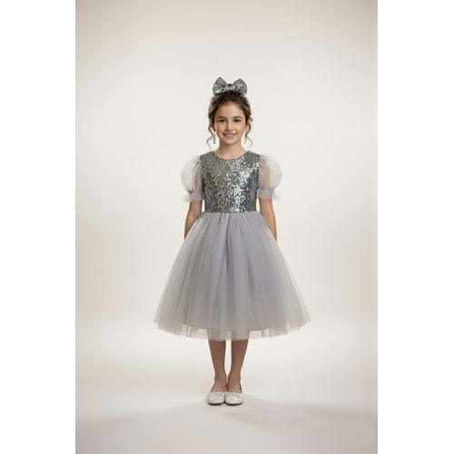 Tütü Etekli Balon Kol Kız Çocuk Elbise M00751