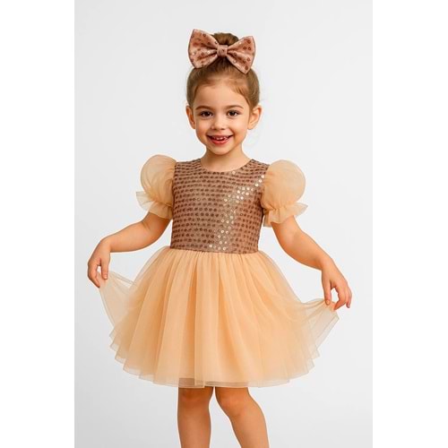 Tütü Etekli Balon Kol Kız Çocuk Elbise M00751