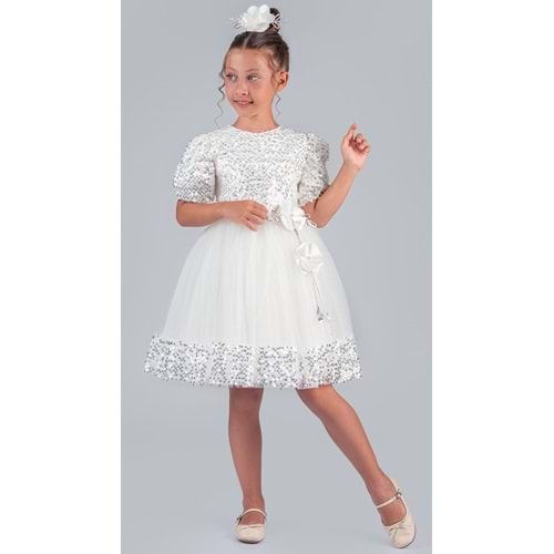 Etek Ucu Pul Detaylı Kız Çocuk Elbise