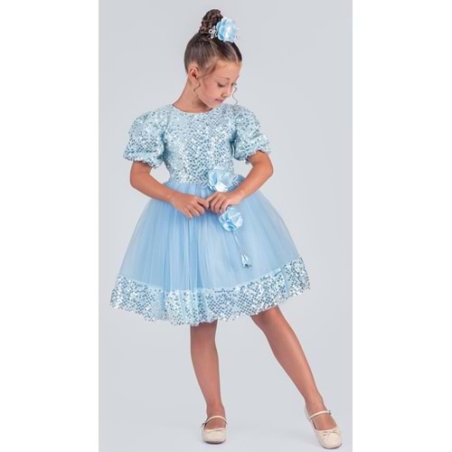 Etek Ucu Pul Detaylı Kız Çocuk Elbise