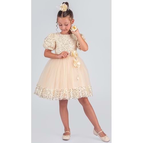 Etek Ucu Pul Detaylı Kız Çocuk Elbise