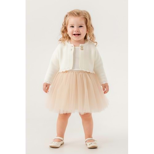 Kız Bebek Simli Triko Bolerolu Tütülü Elbise