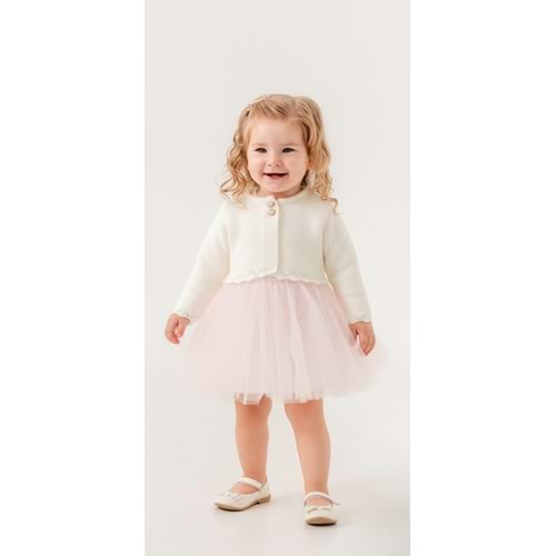 Kız Bebek Simli Triko Bolerolu Tütülü Elbise