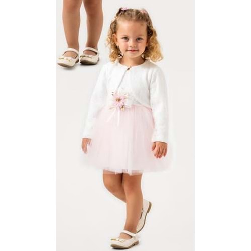 Kız Bebek Bolerolu Çiçek Motif Tütülü Elbise