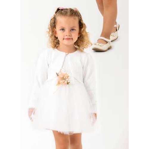 Kız Bebek Bolerolu Çiçek Motif Tütülü Elbise