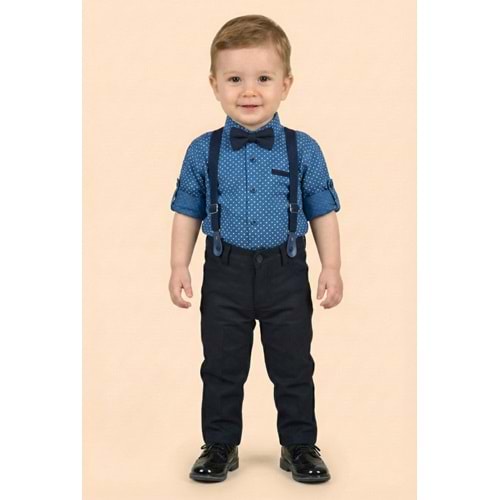 Askı Papyonlu Erkek Bebek Gömlekli Takım M00785