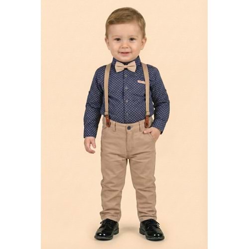 Askı Papyonlu Erkek Bebek Gömlekli Takım M00785