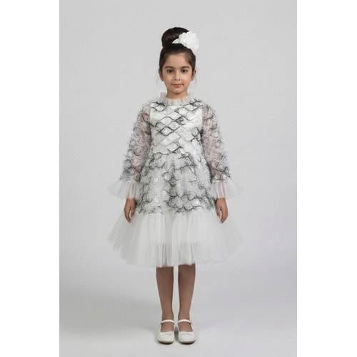 Kız Çocuk Tül Fırfırlı Tasarım Özel Gün Elbisesi M00793