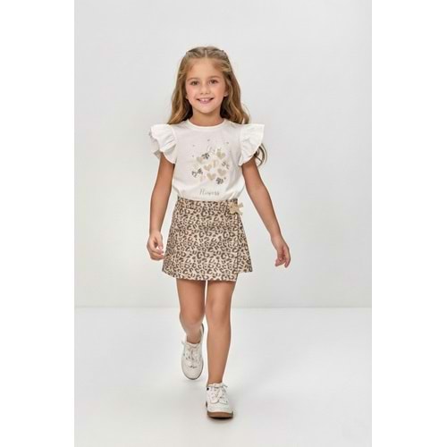 Kız Çocuk Lepoar Desen Etekli Fırfırlı T-Shirt Takım M00801