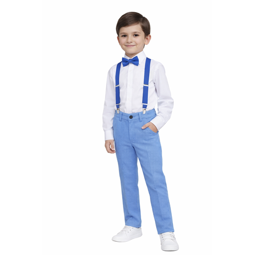 Erkek Çocuk Mavi Renk Askı Papyonlu Takım