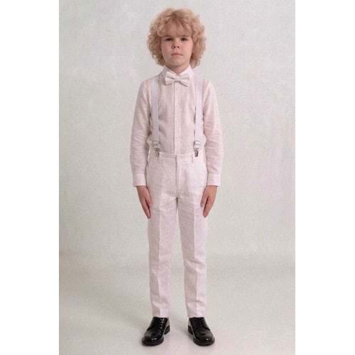 23 Nisan Çocuk Bayramı Beyaz Gabardin Pantolonlu Erkek Çocuk Takımı